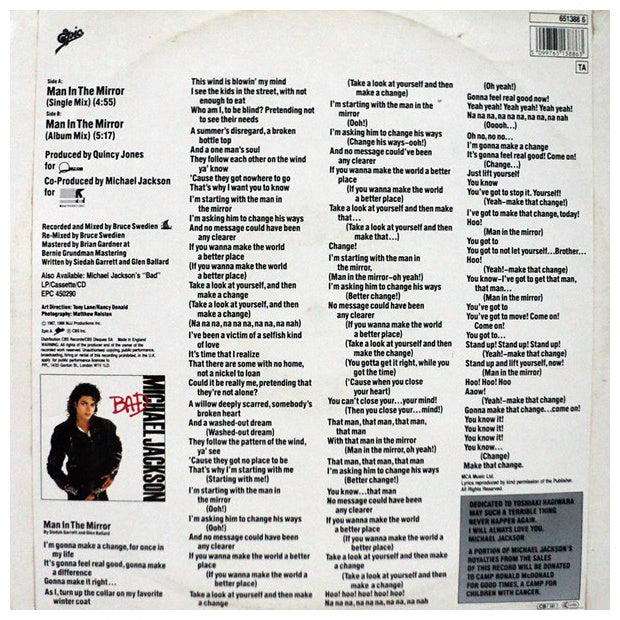 MICHAEL JACKSON - MAN IN THE MIRROR | 12" MAXI SINGLE USADO