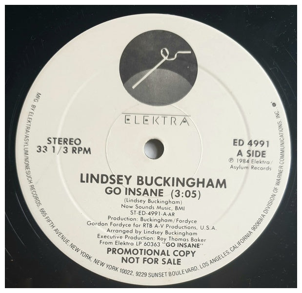 LINDSEY BUCKINGHAM - GO INSANE (PROMO) | 12" MAXI SINGLE USADO