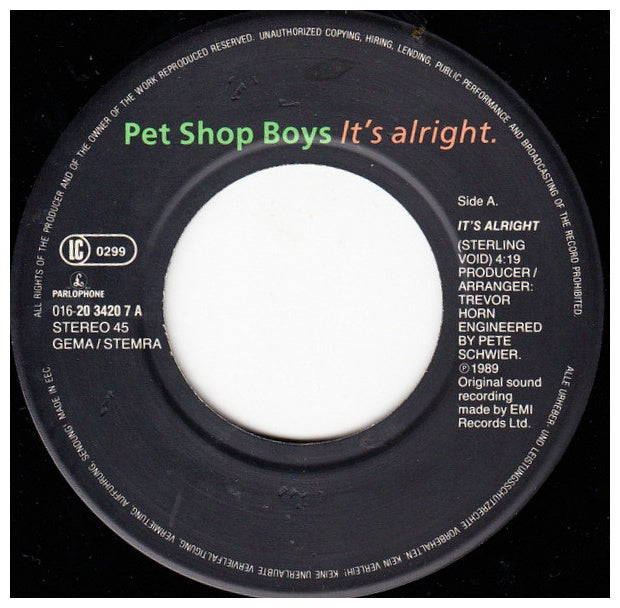 PET SHOP BOYS - IT'S ALRIGHT | 7'' SINGLE VINILO USADO