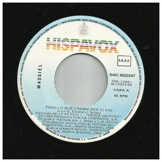 MASSIEL - TODO LO QUE CAMBIE POR TI | 7" SINGLE VINILO USADO