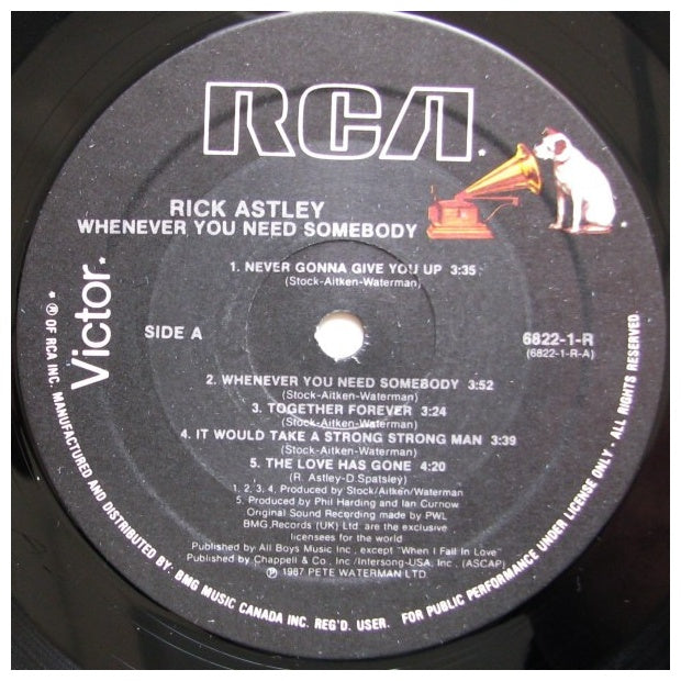 RICK ASTLEY - WHENEVER YOU NEED SOMEBODY | VINILO USADO