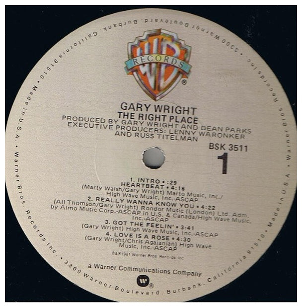 GARY WRIGHT - THE RIGHT PLACE (PROMO COPY) | VINILO USADO