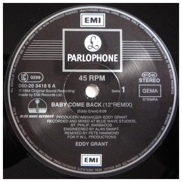 EDDY GRANT - BABY COME BACK | 12" MAXI SINGLE USADO