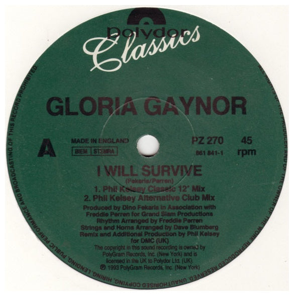 GLORIA GAYNOR - I WILL SURVIVE (PHIL KELSEY REMIX) | 12" MAXI SINGLE USADO