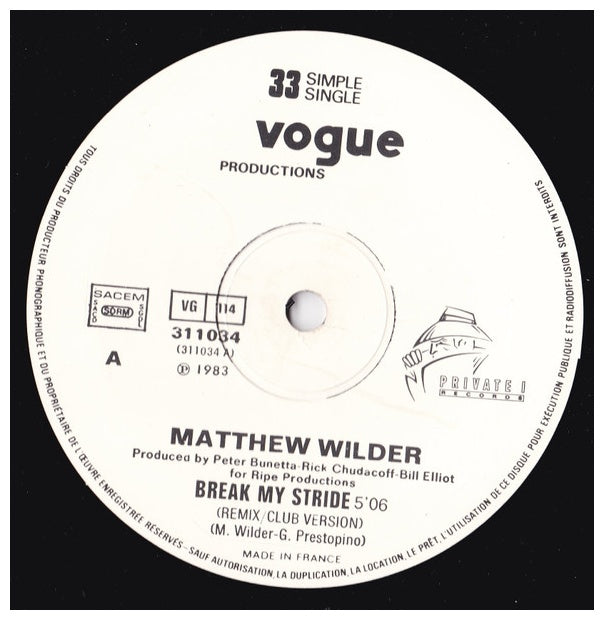 MATTHEW WILDER - BREAK MY STRIDE | 12'' MAXI SINGLE USADO