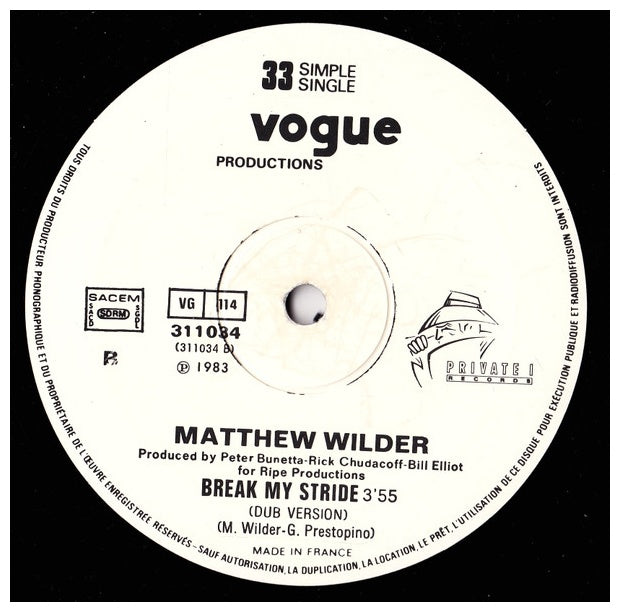 MATTHEW WILDER - BREAK MY STRIDE | 12'' MAXI SINGLE USADO