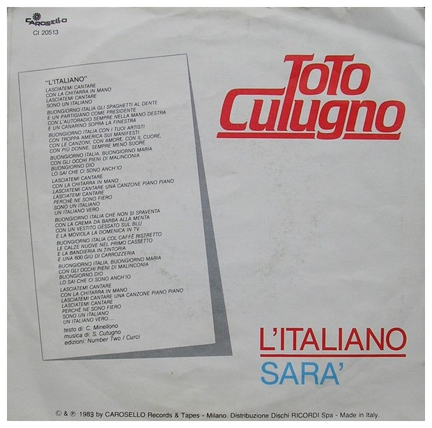 TOTO COTUGNO - L'ITALIANO | 7" SINGLE VINILO USADO