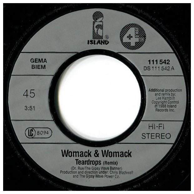 WOMACK & WOMACK - TEARSDROPS | 7'' SINGLE VINILO USADO