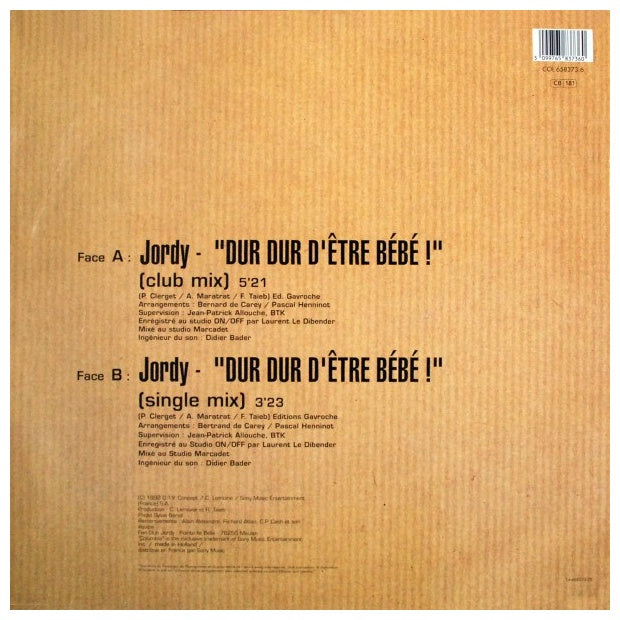 JORDY - DUR DUR D'ETRE A BÉBÉ | 12" MAXI SINGLE USADO