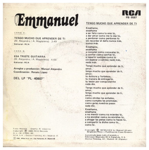 EMMANUEL - TENGO MUCHO QUE APRENDER DE TI | 7" SINGLE VINILO USADO