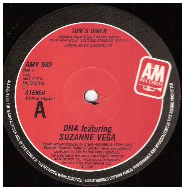 D.N.A FT. SUZANNE VEGA - TOM'S DINER | 12'' MAXI SINGLE USADO