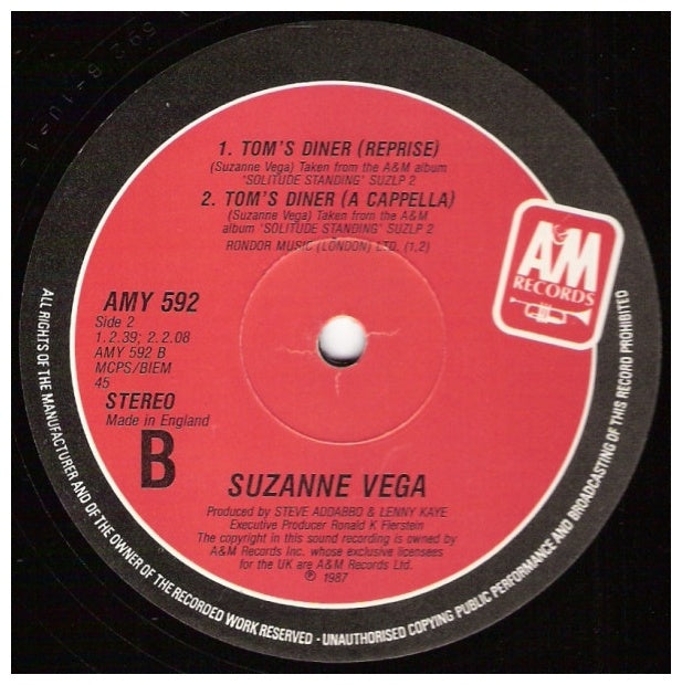 D.N.A FT. SUZANNE VEGA - TOM'S DINER | 12'' MAXI SINGLE USADO