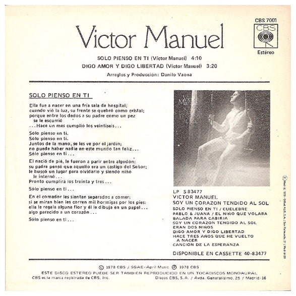VICTOR MANUEL - SOLO PIENSO EN TI | 7" SINGLE VINILO USADO