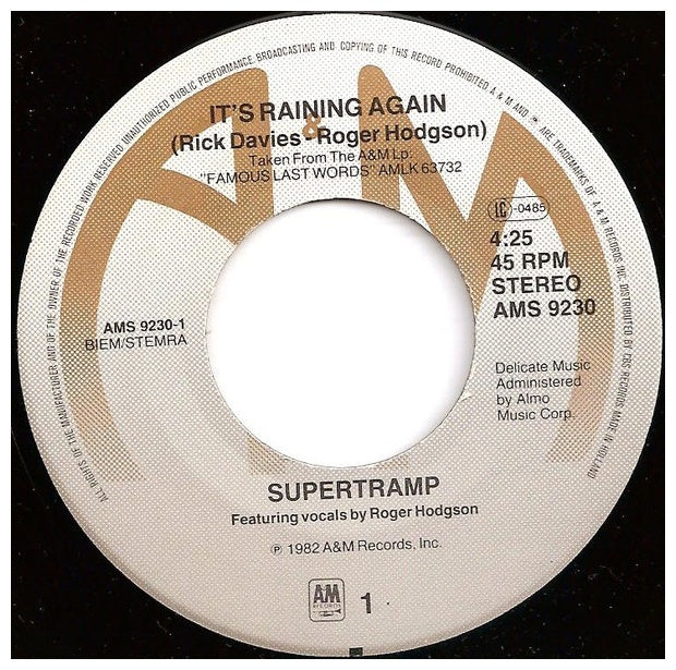 SUPERTRAMP - IT'S RAINING AGAIN | 7'' SINGLE VINILO USADO