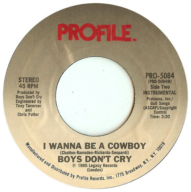 BOYS DON'T CRY - I WANNA BE A COWBOY | 7" SINGLE USADO