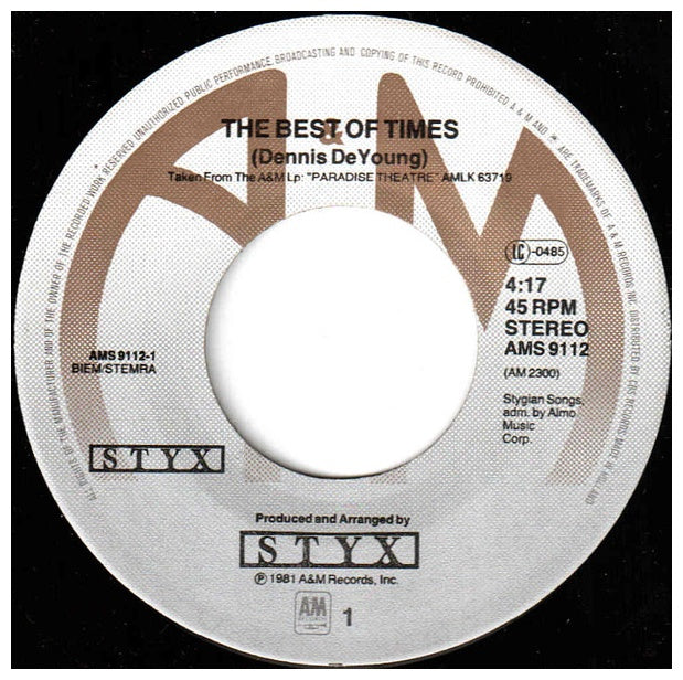 STYX - THE BEST OF TIMES | 7'' SINGLE VINILO USADO