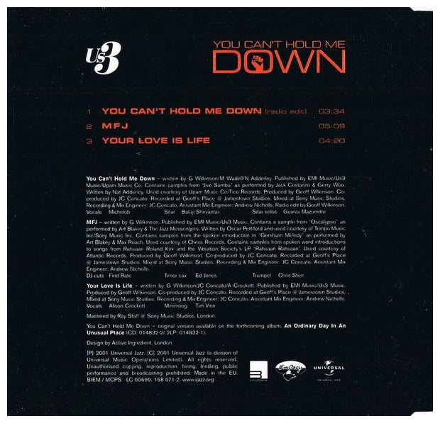 US3 - YOU CAN'T HOLD ME DOWN | CD SINGLE USADO