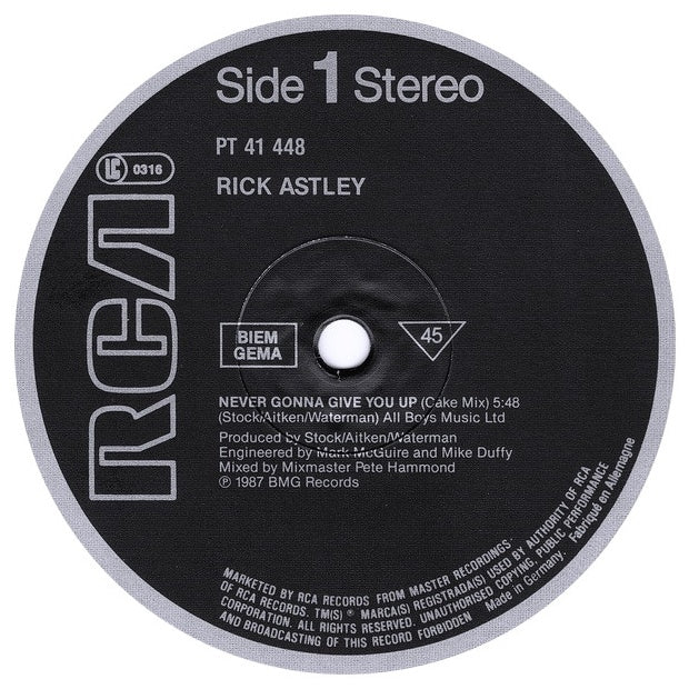 RICK ASTLEY  - NEVER GONNA GIVE YOU UP | 12" MAXI SINGLE USADO
