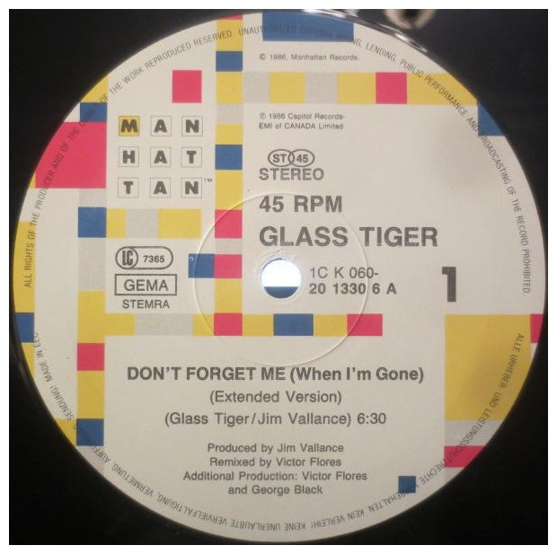 GLASS TIGER - DON'T FORGET ME (WHEN I'M GONE) | 12" MAXI SINGLE USADO
