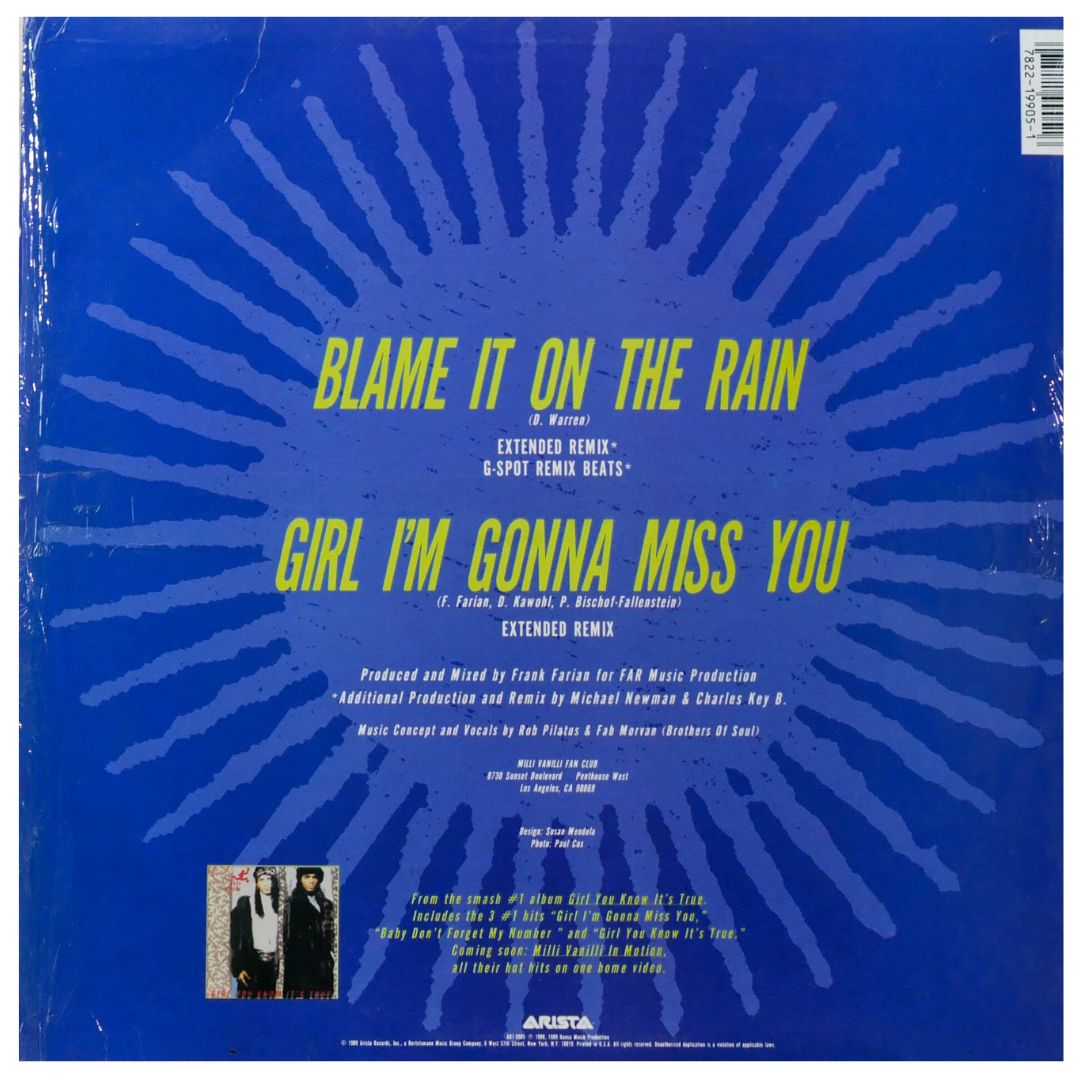 MILLI VANILLI - BLAME IT ON THE RAIN | 12" MAXI SINGLE USADO