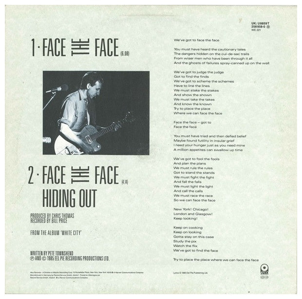 PETE TOWNSHEND - FACE THE FACE | 12" MAXI SINGLE USADO