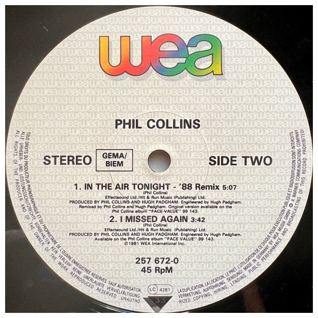 PHIL COLLINS - IN THE AIR TONIGHT | 12" MAXI SINGLE VINILO USADO