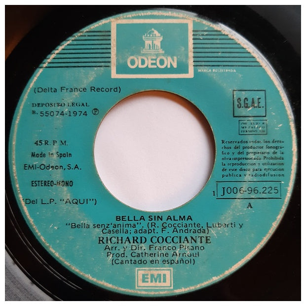RICHARD COCCIANTE - BELLA SIN ALMA | 7" SINGLE VINILO USADO