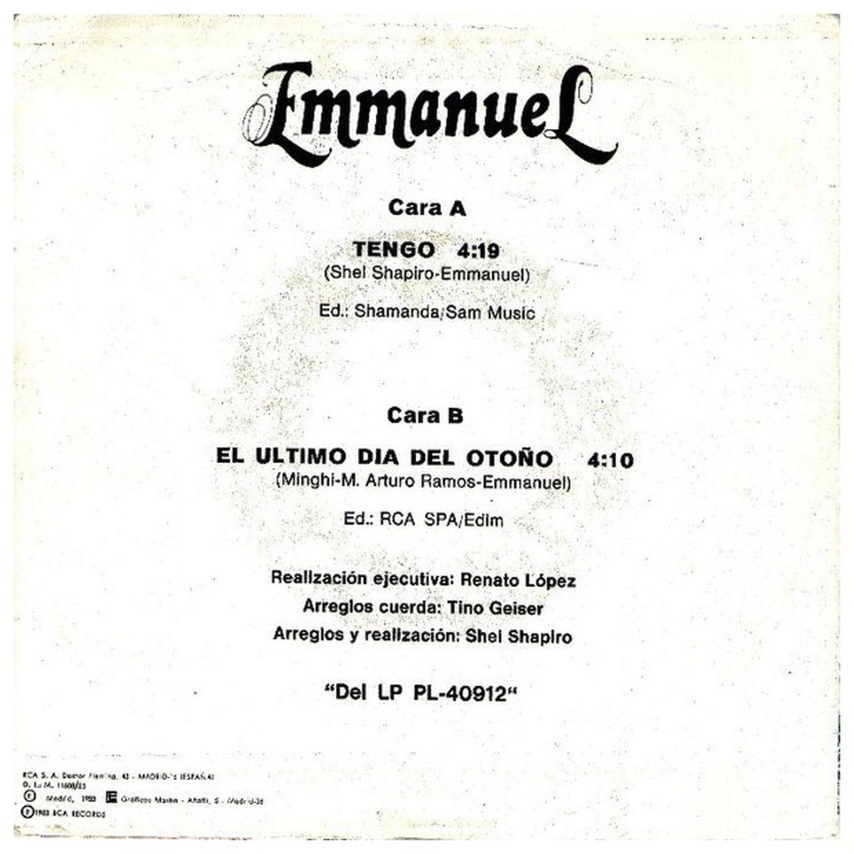 EMMANUEL - TENGO | 7" SINGLE VINILO USADO