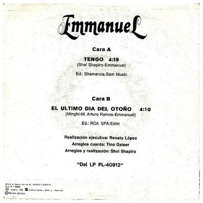 EMMANUEL - TENGO | 7" SINGLE VINILO USADO