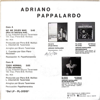 ADRIANO PAPPALARDO - NO ME DEJES MAS | 7" SINGLE VINILO USADO