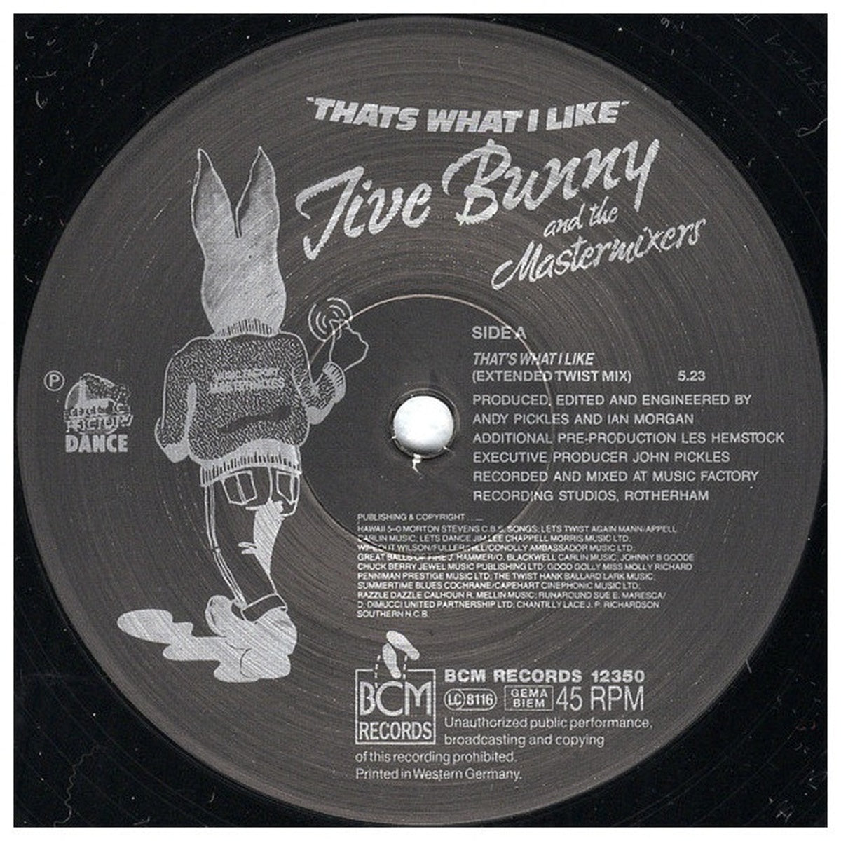 JIVE BUNNY AND THE MASTERMIXERS - THAT'S WHAT I LIKE (EXTENDED TWIST MIX) | 12" MAXI SINGLE VINILO USADO