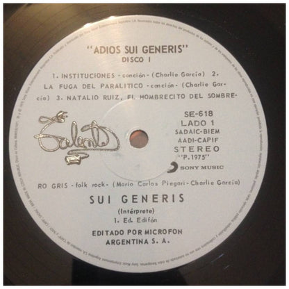 SUI GENERIS - ADIOS SUI GENERIS 1 | VINILO