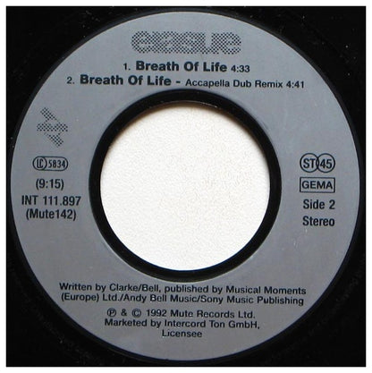 ERASURE - BREATH OF LIFE | 7" SINGLE VINILO USADO