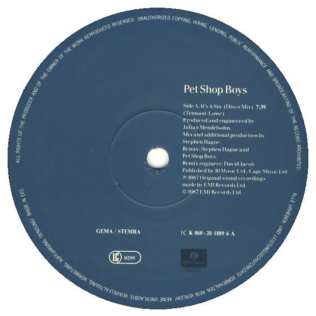 PET SHOP BOYS - IT'S A SIN | 12" MAXI SINGLE USADO