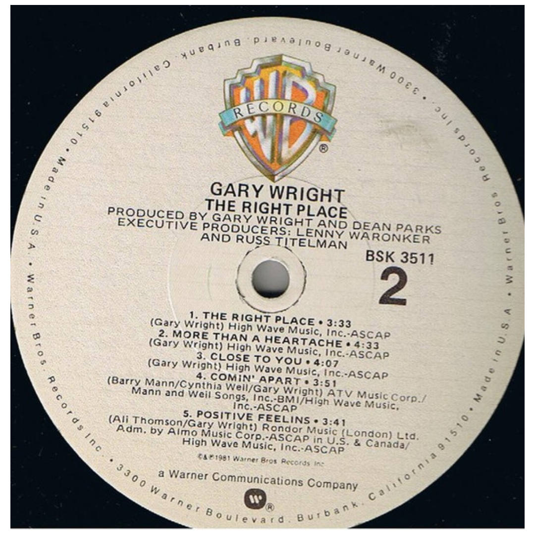 GARY WRIGHT - THE RIGHT PLACE | VINILO