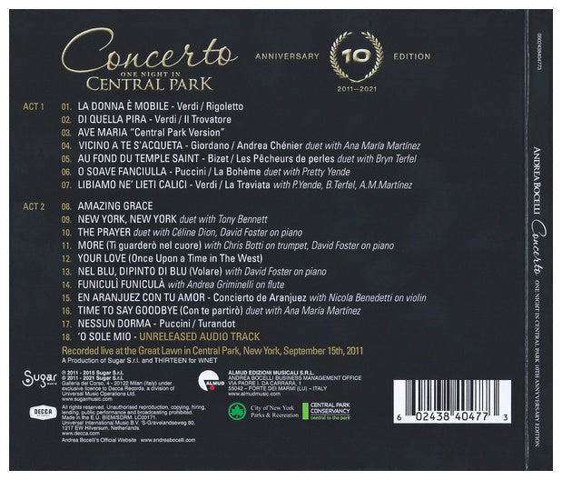 ANDREA BOCELLI  - CONCERTO: ONE NIGHT IN CENTRAL PARK | CD