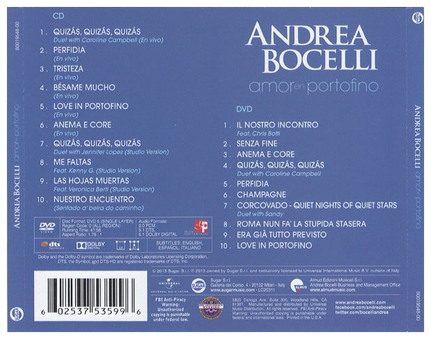 ANDREA BOCELLI  - LOVE IN PORTOFINO (CD+DVD) | CD