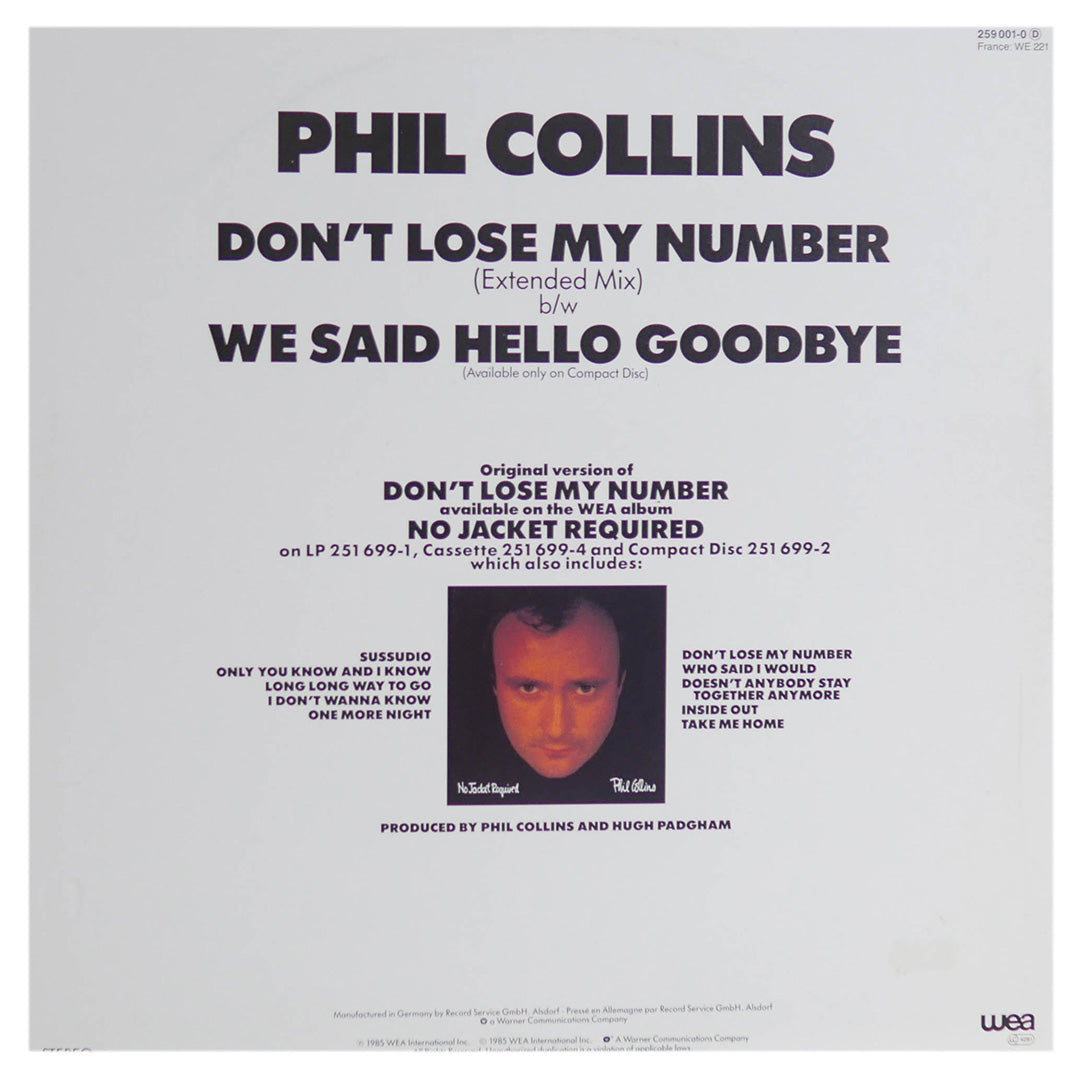 PHIL COLLINS - DON'T LOSE MY NUMBER | 12" MAXI SINGLE USADO