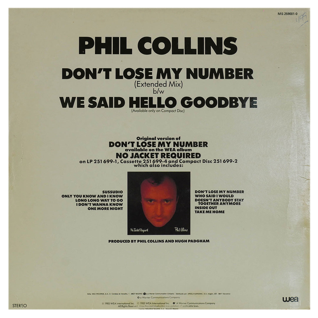 PHIL COLLINS - DON'T LOSE MY NUMBER | 12" MAXI SINGLE USADO