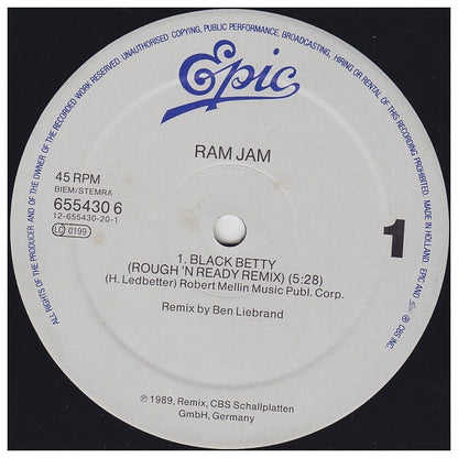 RAM JAM - BLACK BETTY (REMIX) (ORIGINAL VERSION) | 12" MAXI SINGLE USADO
