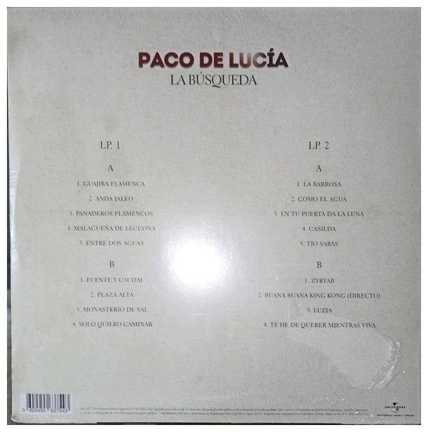 PACO DE LUCIA - LA BUSQUEDA (2LP) (PICTURE DISC) | VINILO