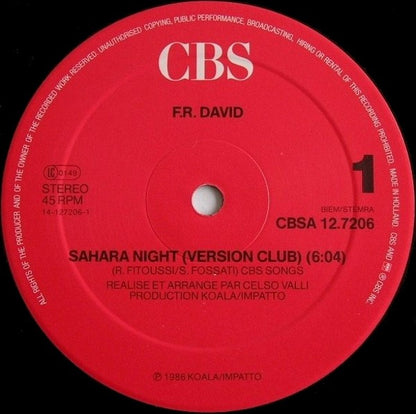 F.R. DAVID - SAHARA NIGHT | 12" MAXI SINGLE USADO