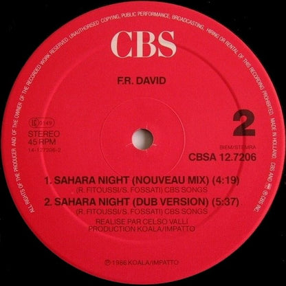 F.R. DAVID - SAHARA NIGHT | 12" MAXI SINGLE USADO