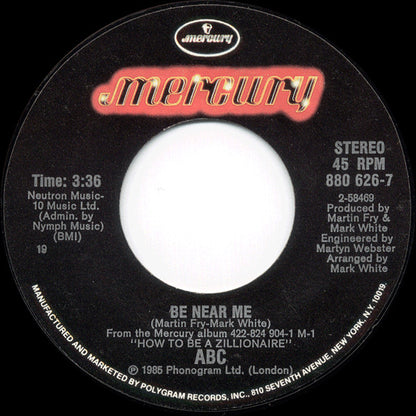 ABC - BE NEAR ME | 7" SINGLE VINILO USADO