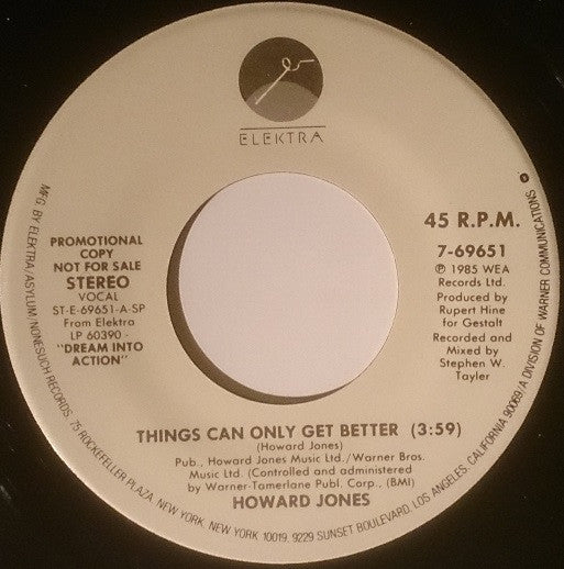 HOWARD JONES - THINGS CAN ONLY GET BETTER | 7" SINGLE VINILO USADO