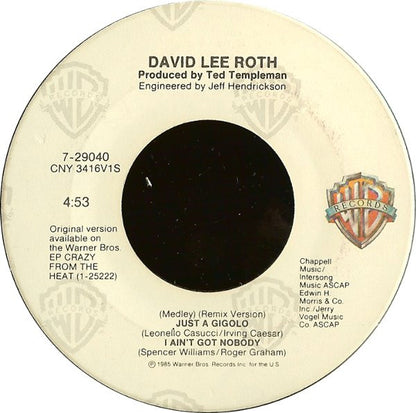 DAVID LEE ROTH - JUST A GIGOLO/I AIN'T GOT NOBODY (MEDLEY) | 7" SINGLE VINILO USADO