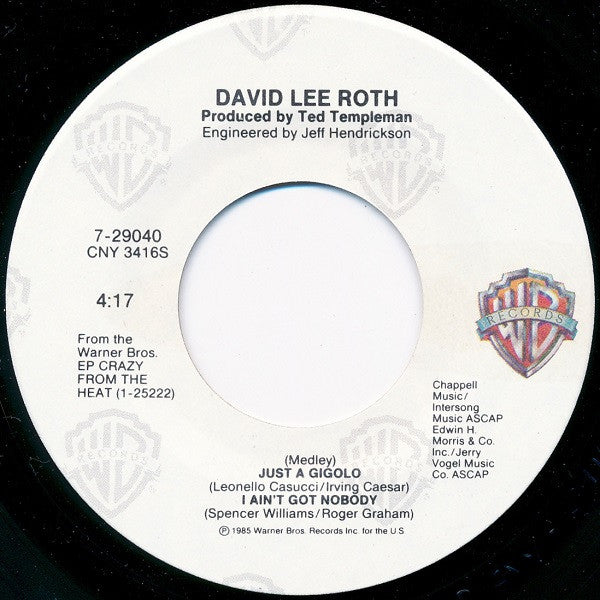 DAVID LEE ROTH - JUST A GIGOLO/I AIN'T GOT NOBODY (MEDLEY) | 7" SINGLE VINILO USADO