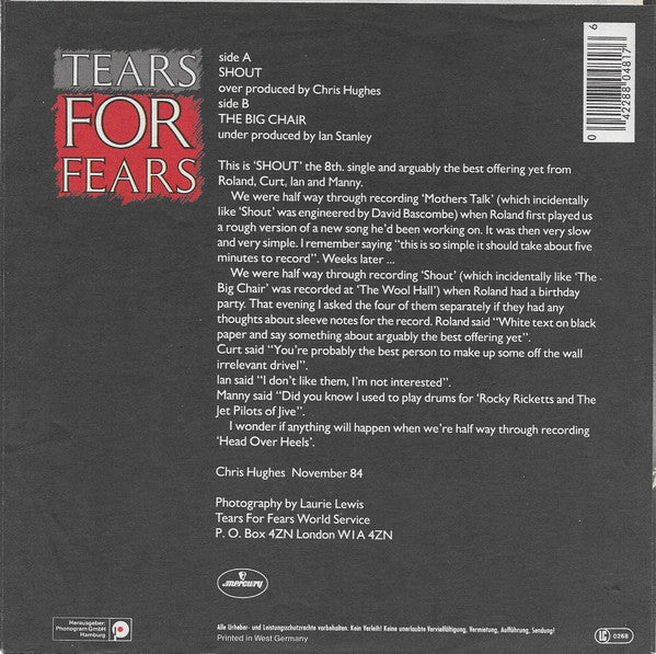 TEARS FOR FEARS - SHOUT | 7" SINGLE VINILO USADO
