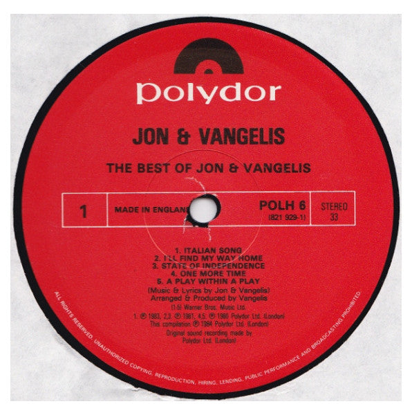 JON AND VANGELIS - THE BEST OF  | VINILO USADO