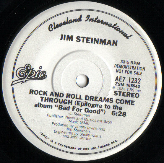 JIM STEINMAN - ROCK AND ROLL DREAMS COME THROUGH | 7" SINGLE VINILO USADO